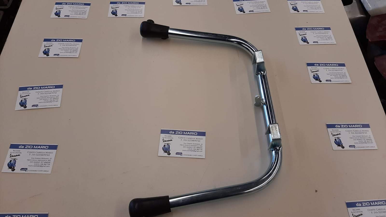Cavalletto CROMATO Completo di Scarpette piedini in gomma per VESPA 125 150 SUPER VNB3 VBB2 Ruote 8