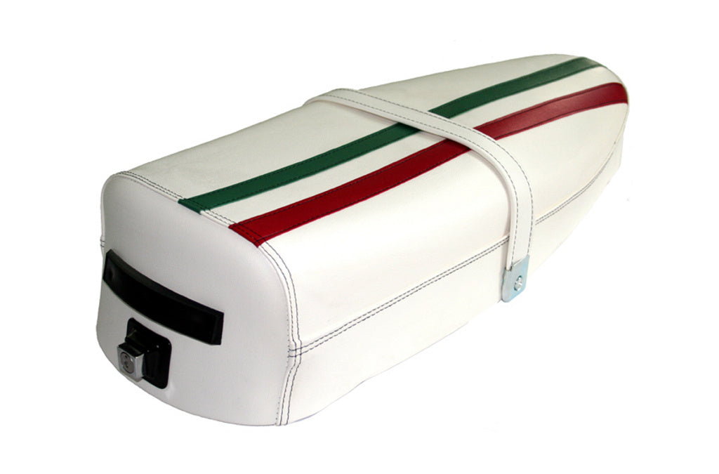 sella SPORTIVA BIANCO con BANDIERA ITALIANA LUGA per VESPA PX PE adattabbile su vesponi
