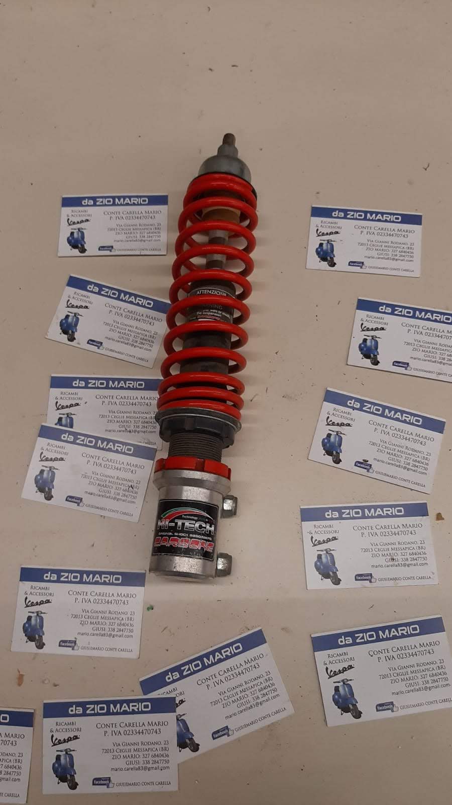 Ammortizzatore anteriore CARBONE cromato e rosso HI-TECH oleopneumatico per VESPA PX PE T5