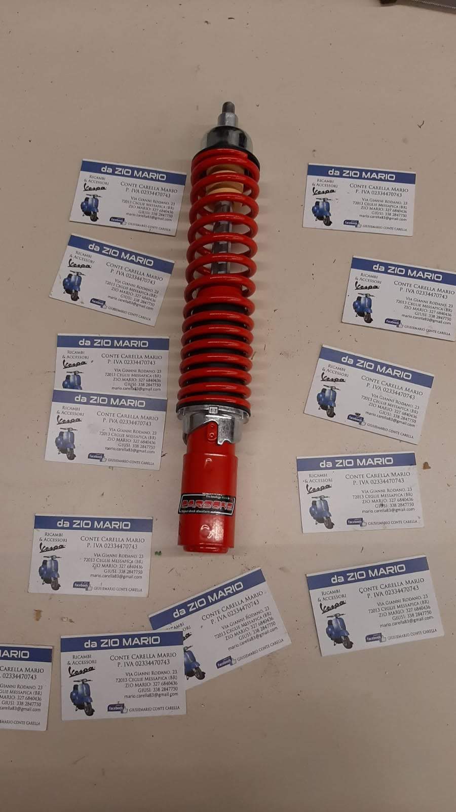 Ammortizzatore anteriore CARBONE sportivo regolabile 3 posizioni tutto rosso per VESPA PX PE T5