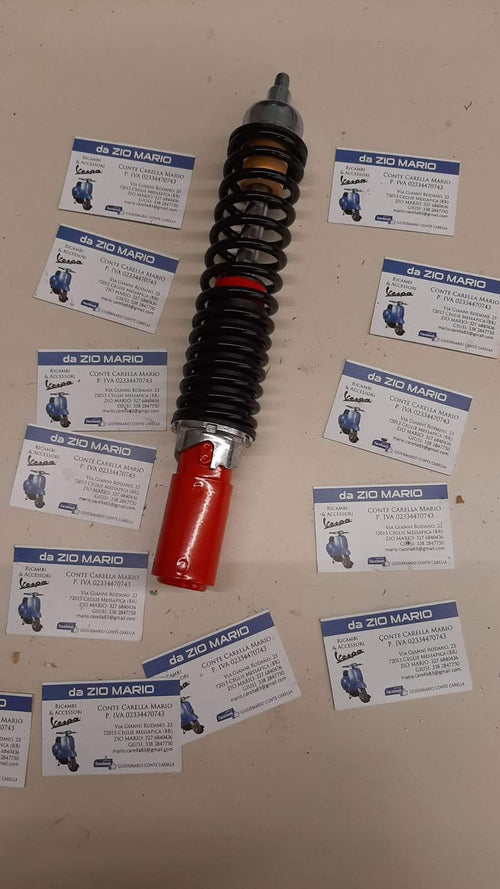 Ammortizzatore anteriore CARBONE sportivo regolabile con corpo rosso e molla nera per VESPA PX T5