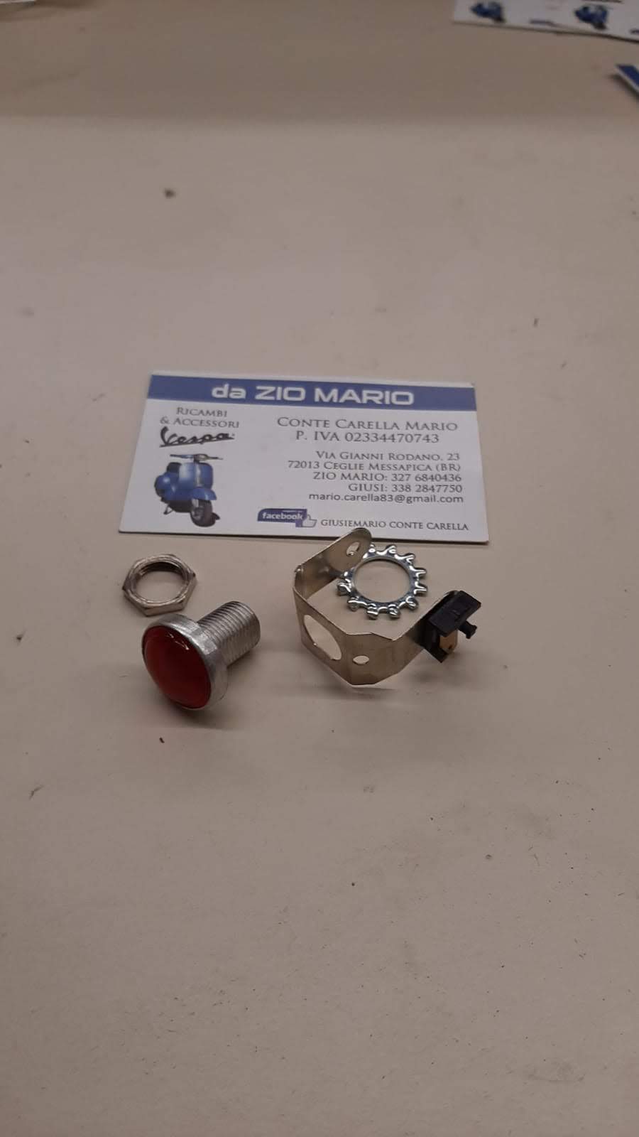 Luce spia rossa completa con bordo alluminio per manubrio VESPA GTR TS SPRINT VELOCE RALLY