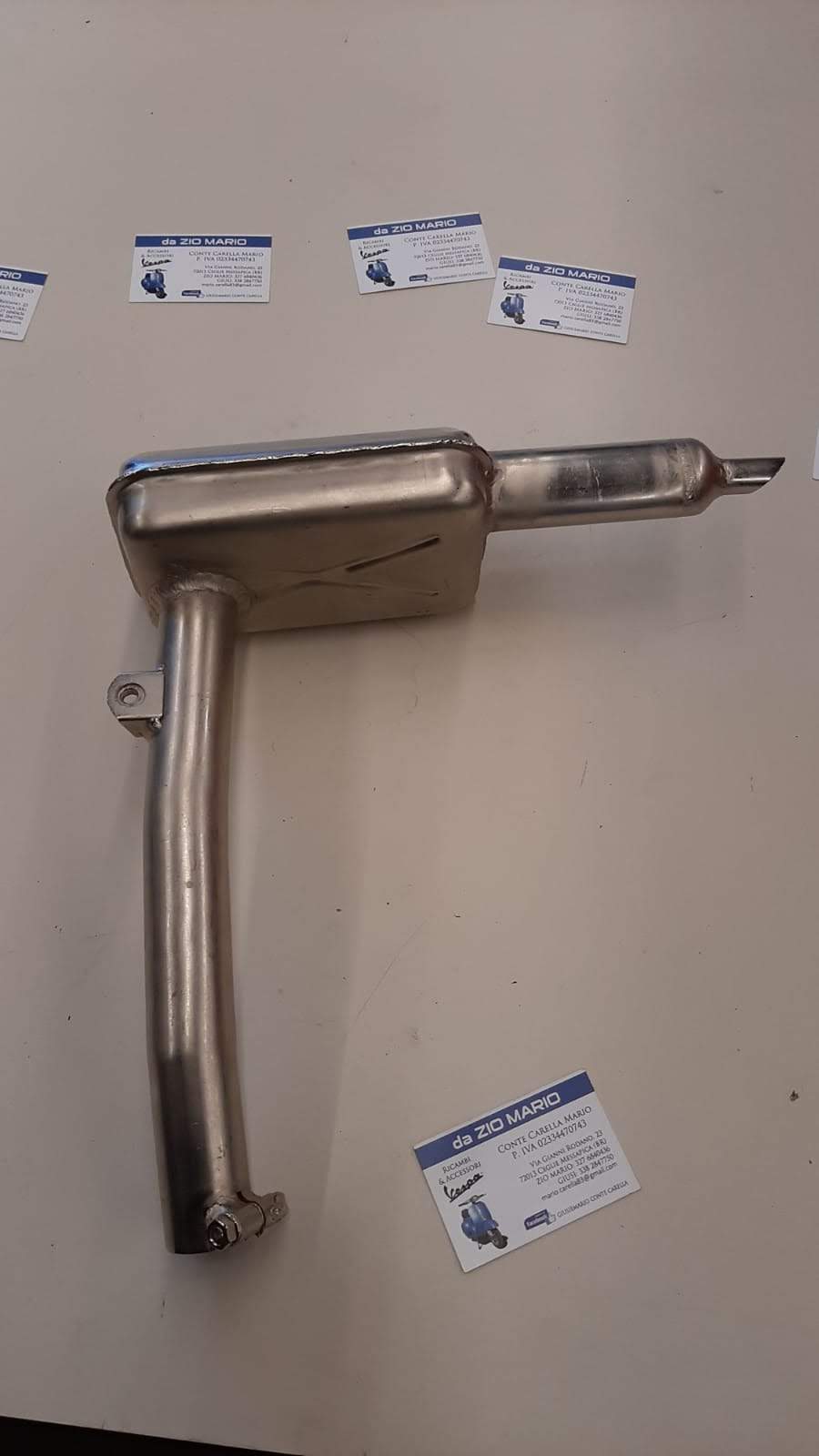 Marmitta nichelata opaca per VESPA 125 V11T V12T per Faro basso cambio a bacchetta Hoffmann