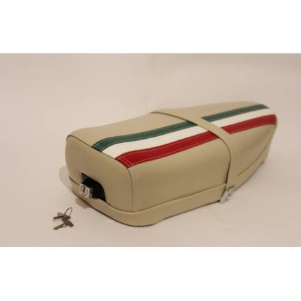 Sella SPORTIVA BEIGE con BANDIERA ITALIANA LUNGA SERRATURA per VESPA 50 SPECIAL