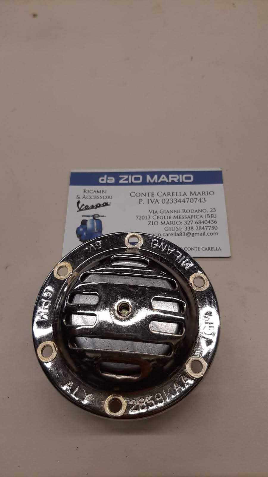 Clacson Corrente Continua 6 volt CROMATO per VESPA 150 dal 1955 al 1966 GS 160 GS