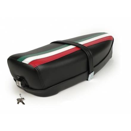 Sella SPORTIVA NERA con BANDIERA ITALIANA LUNGA SERRATURA per VESPA 50 SPECIAL